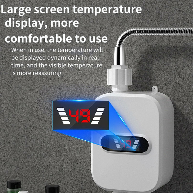 เครื่องทำน้ำอุ่นฝักบัว110V 220V,ก๊อกน้ำห้องครัวเครื่องทำน้ำอุ่นไฟฟ้าขนาดเล็ก3500W จอแสดงผลดิจิตอลให้ความร้อนได้อย่างรวดเร็ว