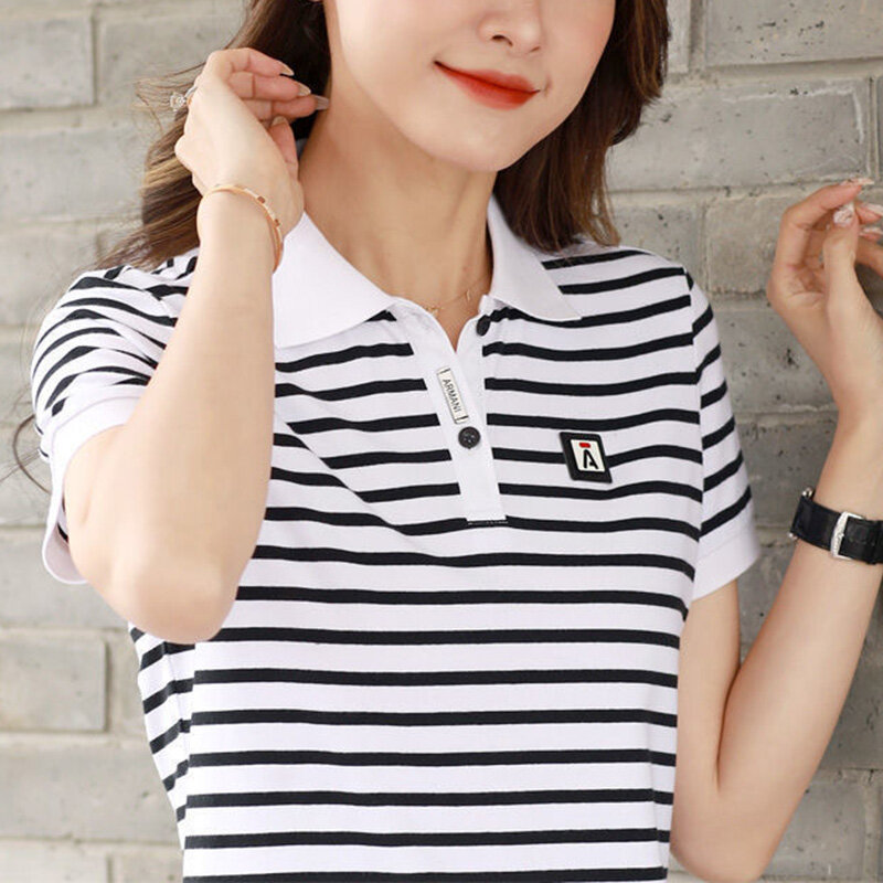 Fashion Lapel Spliced Loose Embroidery Striped Blouse Female Clothing 2023 Summer New Oversized Casual Pullovers Commute Shirt