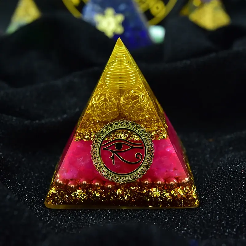 새로운 자연 핑크 석영 크리스탈 피라미드 Orgonite 에너지 생성기 horus의 눈 사랑 심장 소녀 선물 쥬얼리