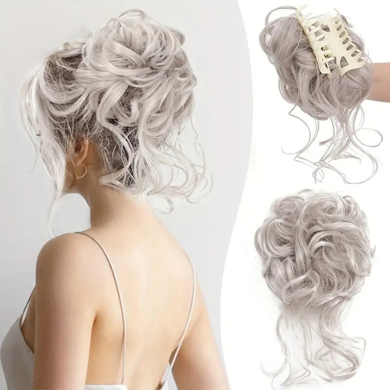 Synthetic Hair Bun Claw Chignon Women Messy Curly Fluffy Hair Bun Clip In Ponytail Hair Extensions Natural False Hairpieces