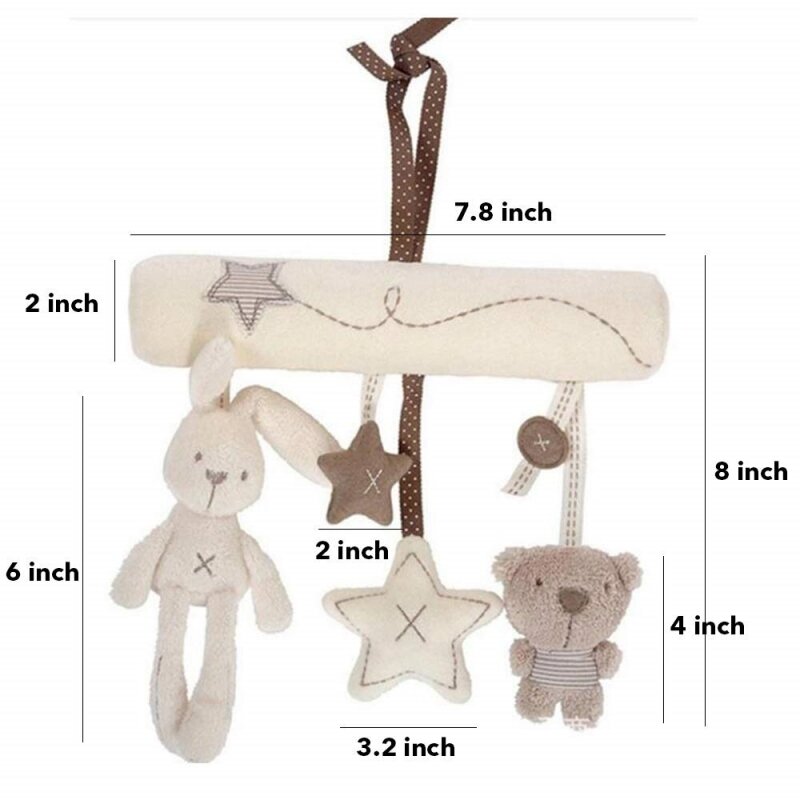 아기 걸이식 딸랑이 장난감, 부드러운 토끼 곰 활동 유아용 유모차 장난감, 유모차 걸이식 펜던트, 봉제 인형, 0-12 개월