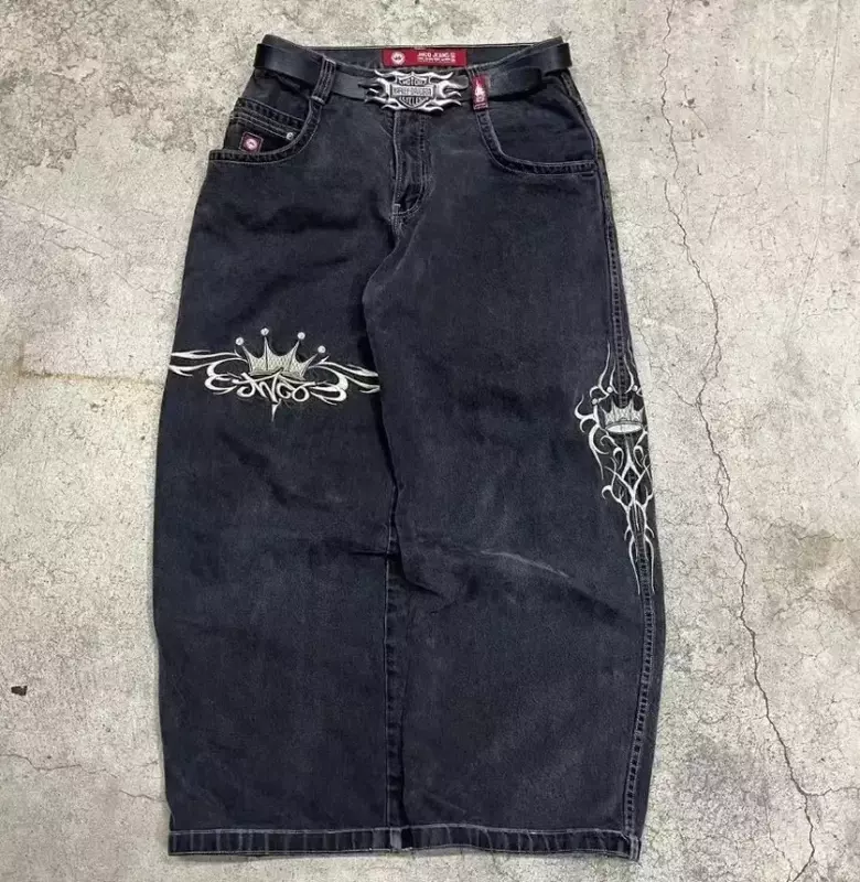 Джинсы-багги JNCO Y2K в стиле хип-хоп для мужчин и женщин, винтажные брюки с вышивкой в стиле Харадзюку, Повседневная Уличная одежда в готическом стиле с широкими штанинами