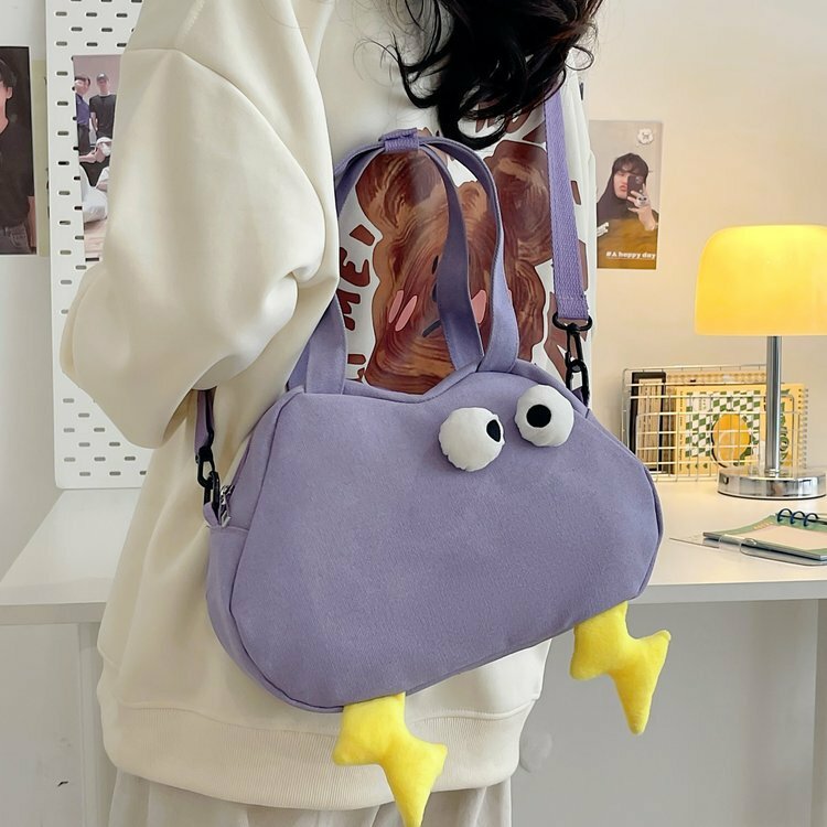日本のカワイイキャンバスバッグ,女性用,面白い目,漫画の財布,ハンドル,学生用