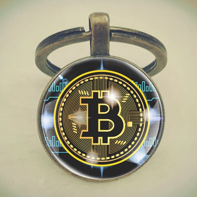 2023 Fashion Bitcoin Design Glass Cabochon Metal Pendant Classic Men's Women's Keychain Keyring Jewelry Keychain Gift Memorial