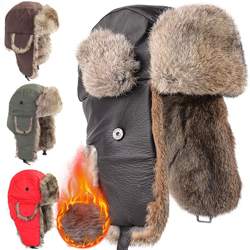 Chapéu do caçador do inverno do homens aviador Trooper Earflap, chapéu russo quente, tampão impermeável do bombardeiro do esqui, protetores de orelha unisex