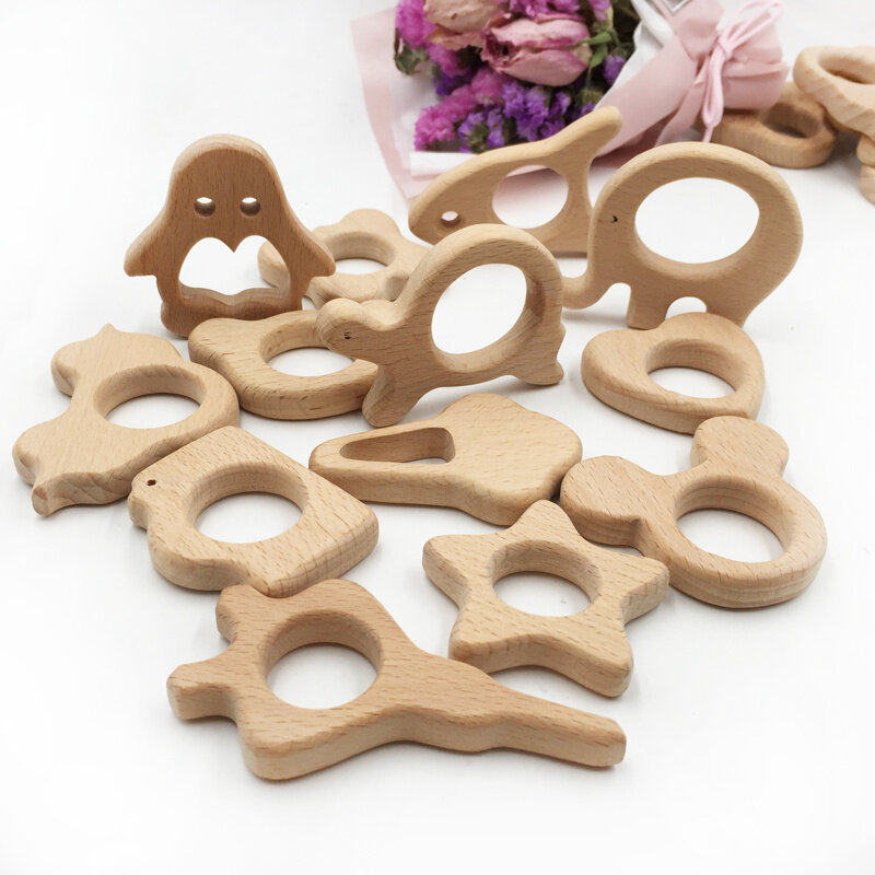 3 pz/set fai da te perline di legno elefante gatto Shap giocattoli possono masticare accessori per l'allattamento braccialetto/collana ciondolo giocattoli artigianali fai da te