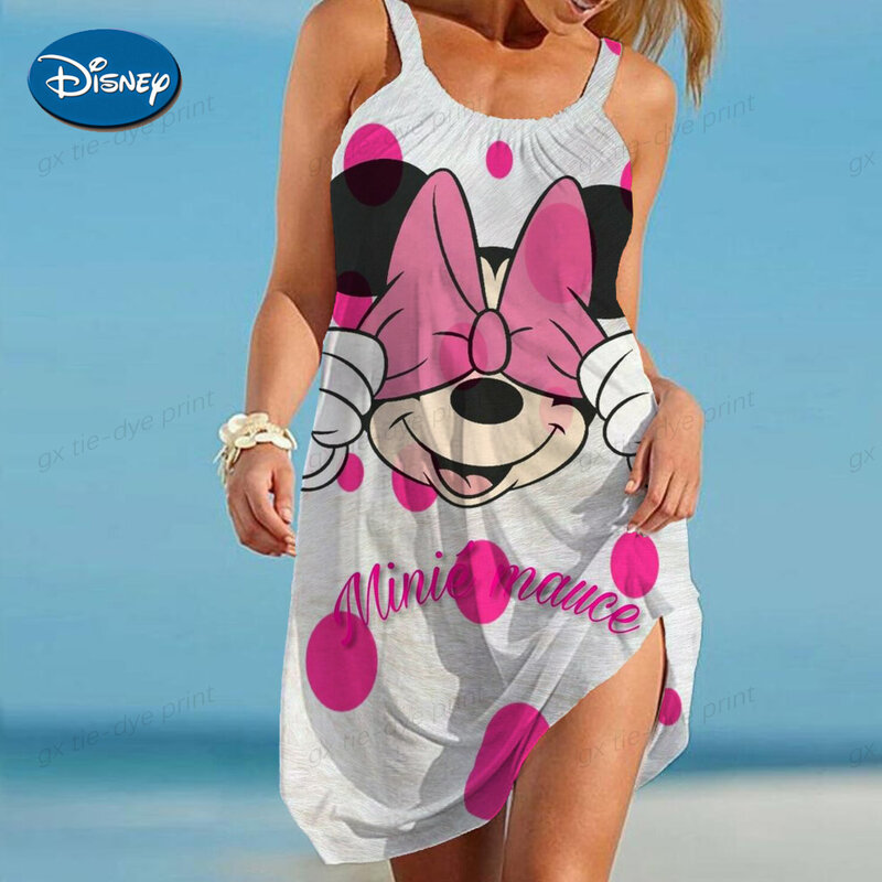 Sling Summer Woman Beach Boho Disney Loose Print Mickey Fashion Elegant Dress for Women Minnie Mouse Women's Dress