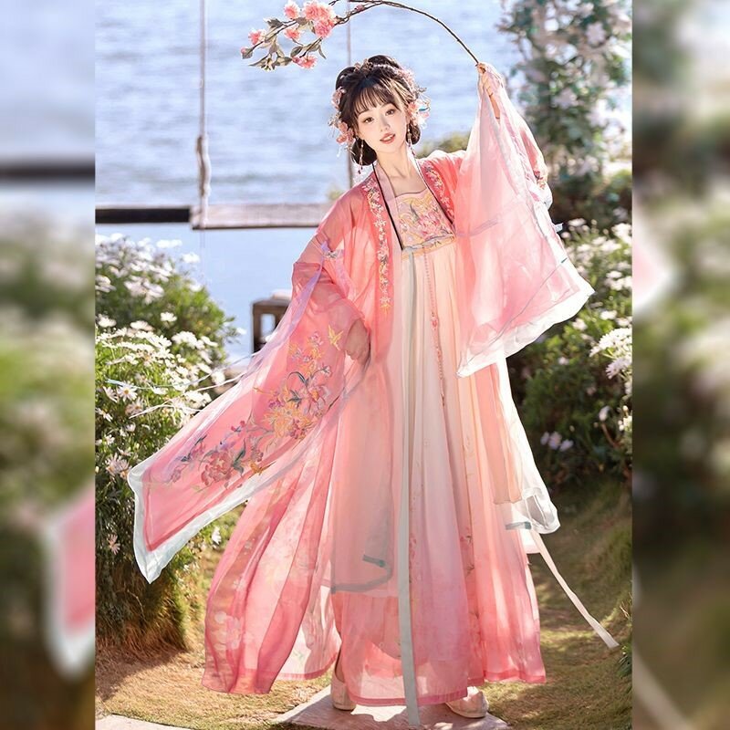 Hanfu rok Terminus wanita, pakaian tradisional Tiongkok, kostum kuno mesin bordir