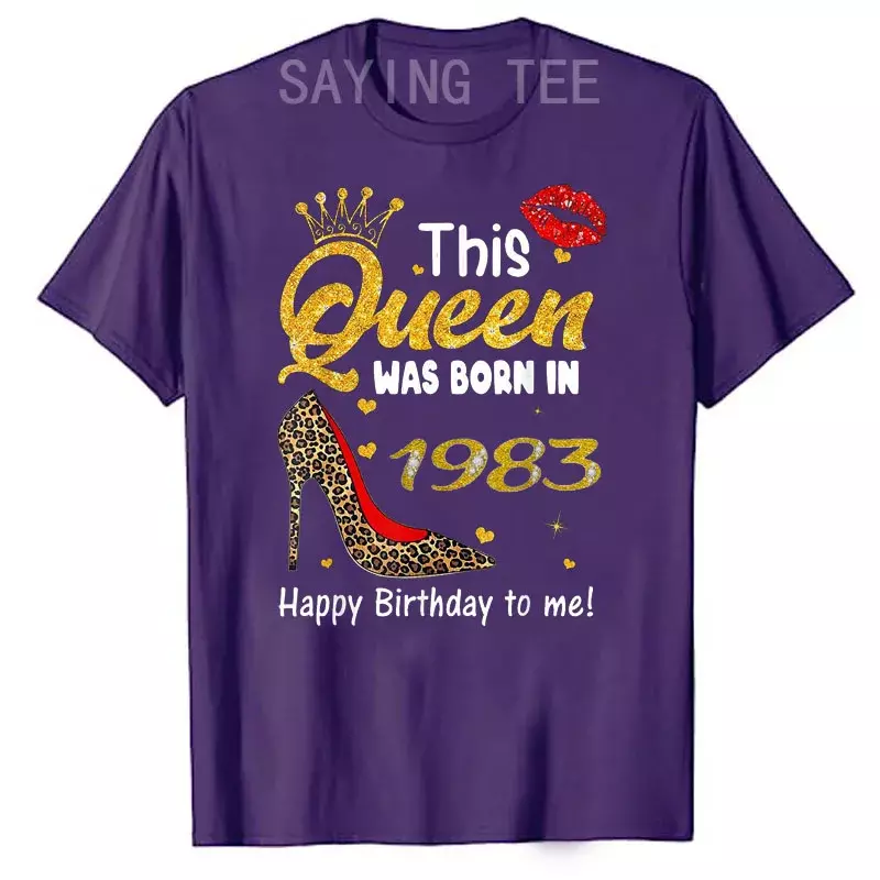 This Queen Was Born in 1983 Rivière th Birthday T-Shirt, Happy Birthday To Me B-day Gifts, Leopard Print, High Heeled Shoes, Graphic Tees