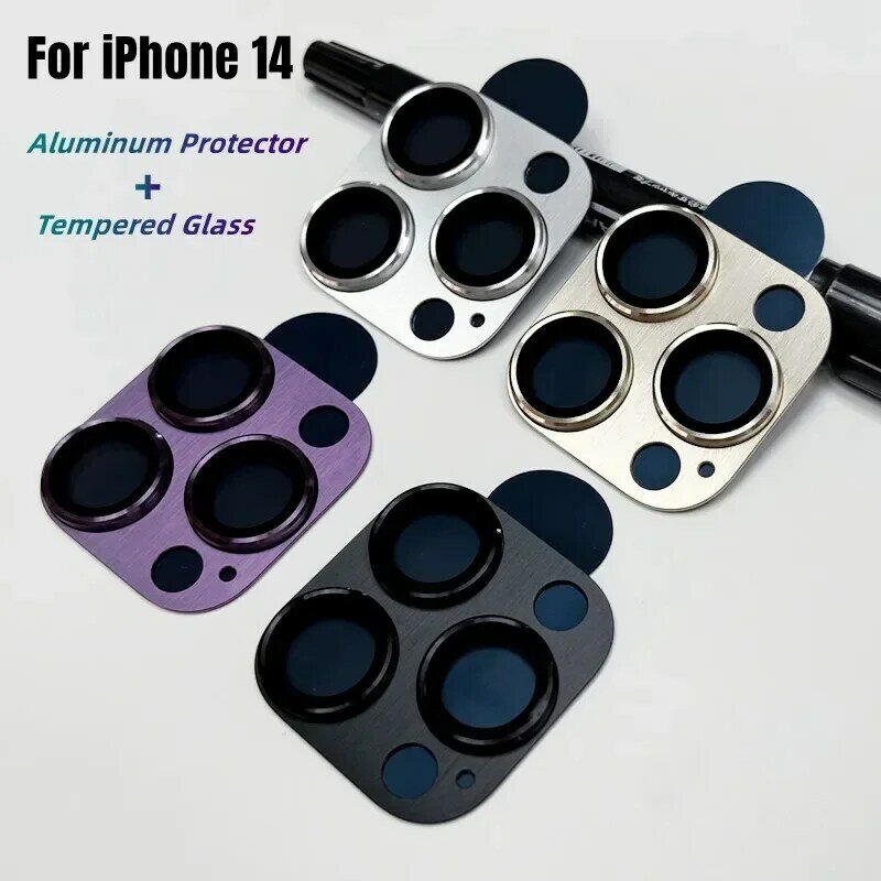 Protezione dell'obiettivo della fotocamera in metallo per iPhone 14 13 15 Pro Max 14 Plus 13mini custodia in vetro temperato in lega di alluminio a copertura totale