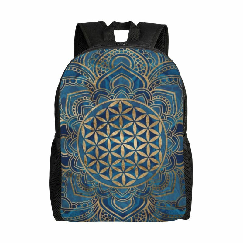 Tas punggung Lotus Mandala Pria Wanita, tas punggung kapasitas besar untuk murid kuliahan bunga cocok untuk Laptop Buddha