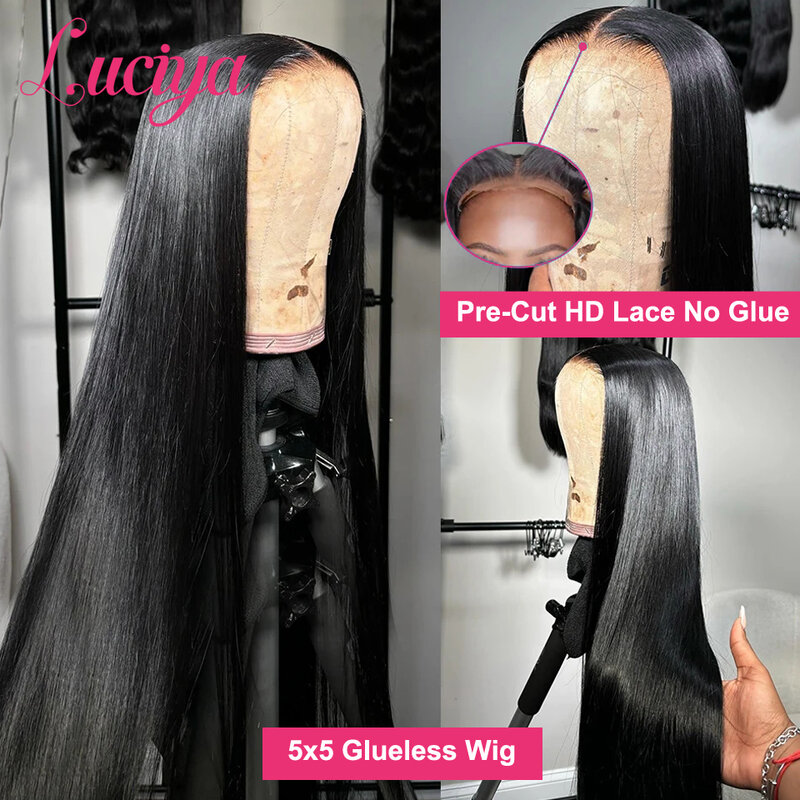 Glueless Wigs Human Hair Pre Cut No Glue 5x5 HD Lace Closure Bone Straight 13x4 Lace Front Human Hair Wigs For Women Pre Plucked