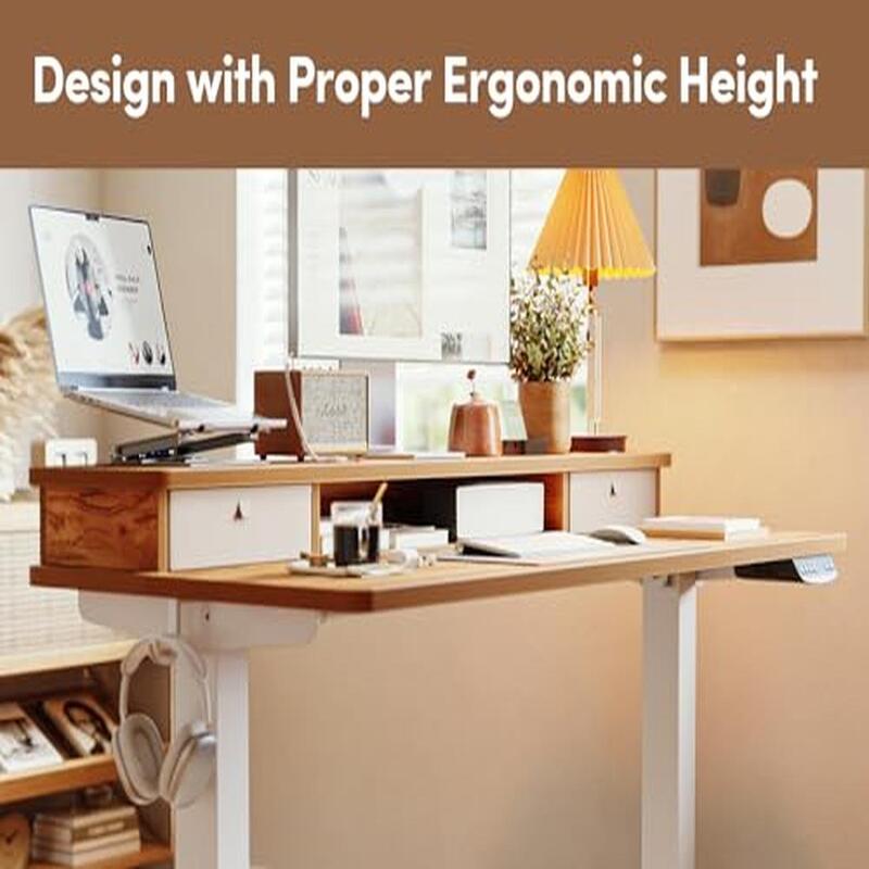 Electric Standing Desk with Double Drawers Adjustable Height Sit  Home Office Storage 55x24 Inch  Up  Workstation