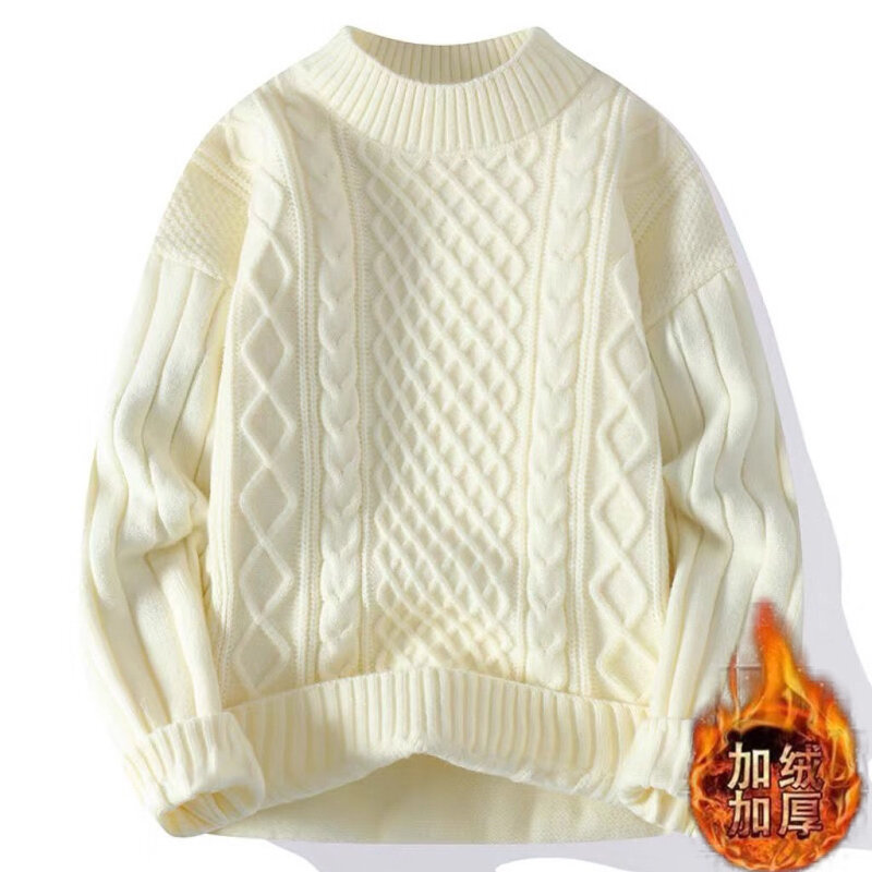 2023 Winter Plush Warm Sweaters Men's New Thicken Twist Tops Round Neck Base Shirts Youth Dynamism Knit Pullovers