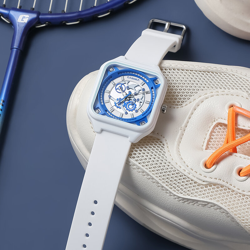 Jam tangan olahraga, jam tangan mode kasual jam tangan olahraga tali silikon berongga Dial persegi panjang tahan air jam tangan kuarsa gaya pasangan Style
