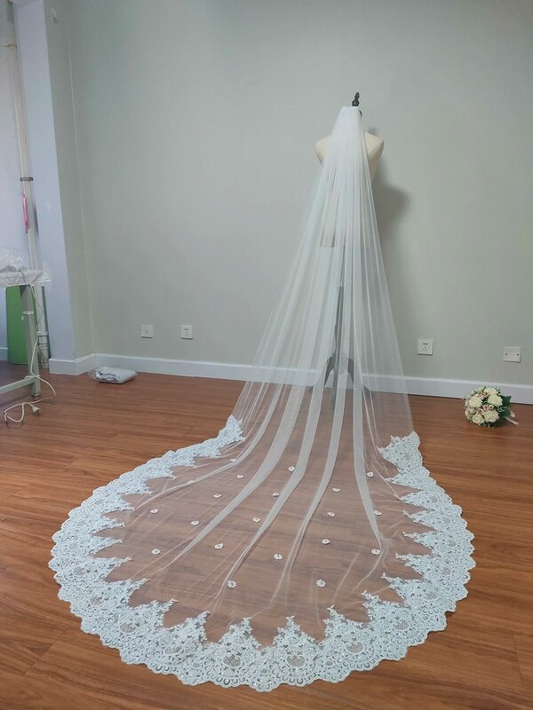 크리스탈 대성당 신부 베일, 모조 다이아몬드 반짝이 베일, 웨딩 액세서리, 웨딩 베일, 리얼 샷, 3m, 4m, 5m