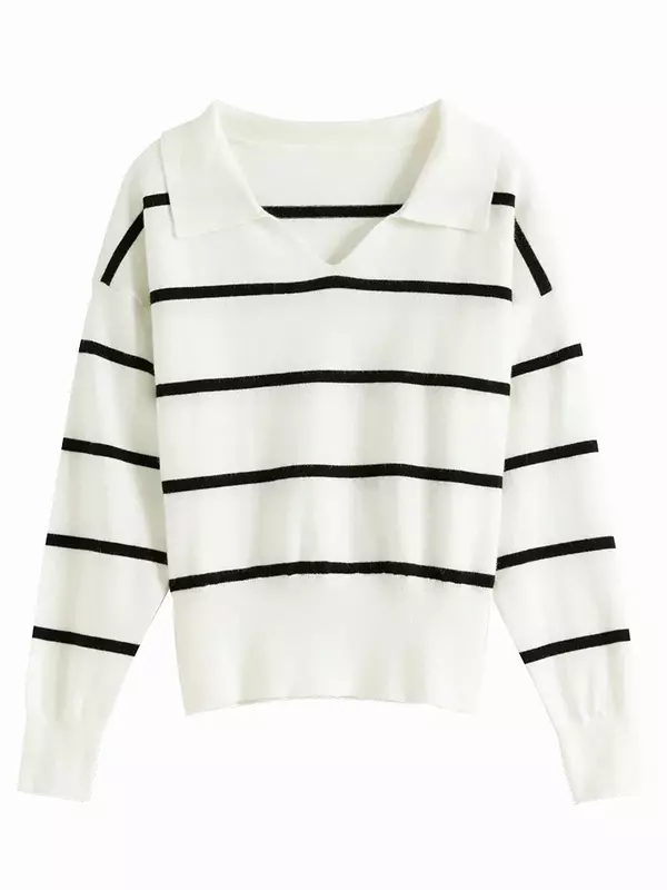 FSLE Sweater Women French Retro Striped Tops Lazy Loose Blouses Women Drop Long Sleeves Thin Sweater Women Pullovers
