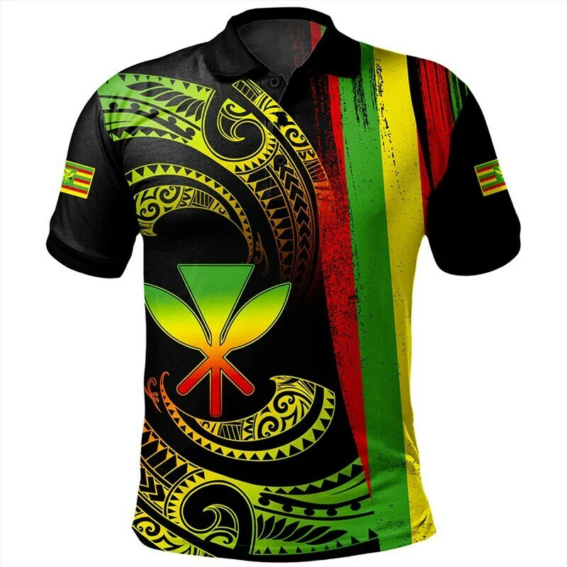 Hawaiian Polynesia Graphic Polo Shirts For Men 3D Printed Hibiscus Flowers Button POLO Shirt Street Tops Oversized Lapel Tees