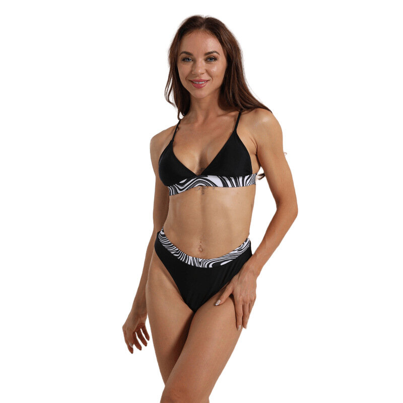Nowy seksowny czarny nadruk zebry Bikini z wysoką talią dwuczęściowy strój kąpielowy kobiet kostiumy kąpielowe plażowy zestaw brazylijskiego Bikini 2024
