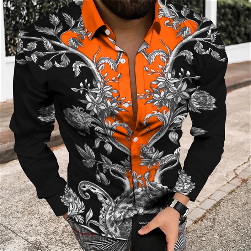 2024 Men's Shirt Floral Pattern 3D Printed Shirt Lapel Long Sleeve Costume Prom Party Dress 11 Colors Designer Casual S-6XL ﻿