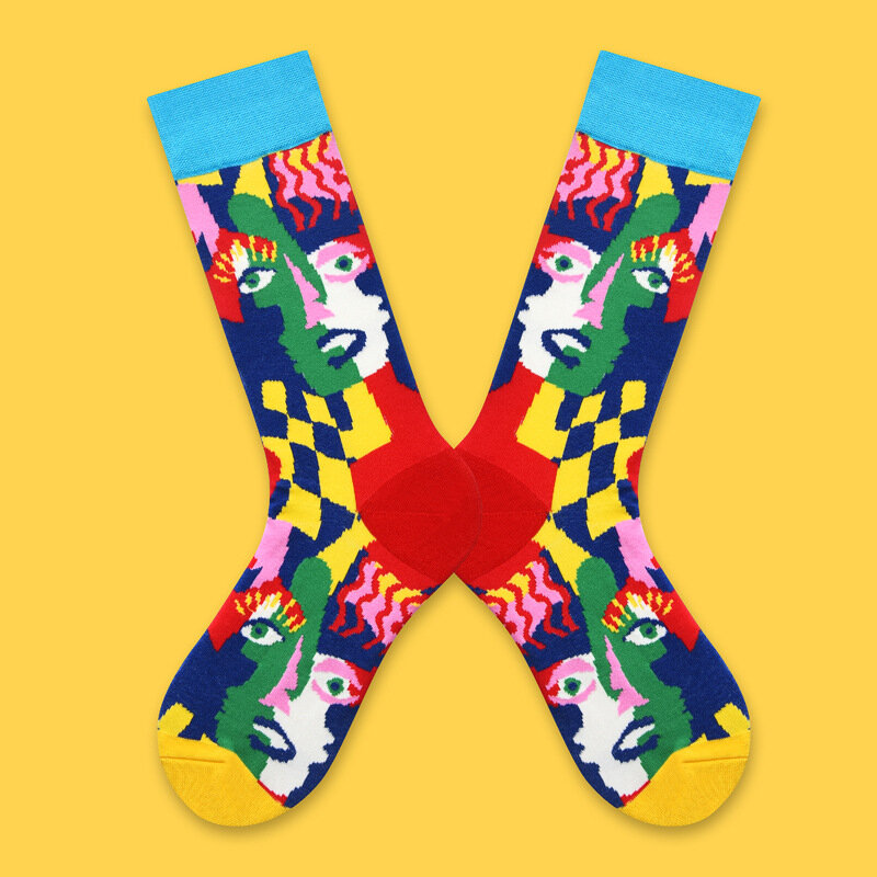 2023 nova marca de moda sueca meias femininas geométricas dos desenhos animados animal alta cor tubo meias femininas no tubo