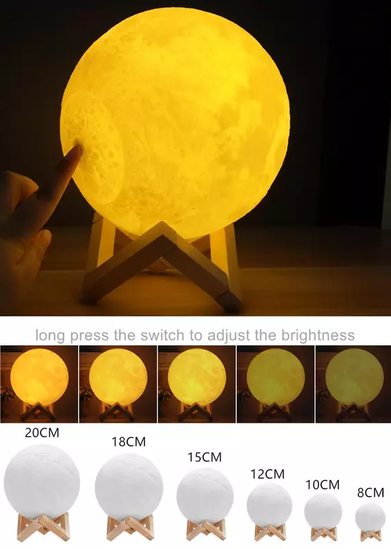 Photo/Text Custom 3D Printed Moon Lamp Touch Switch Night Lamp for Kids Girlfriend Home Customised Gift Decorative Lamp Recharge