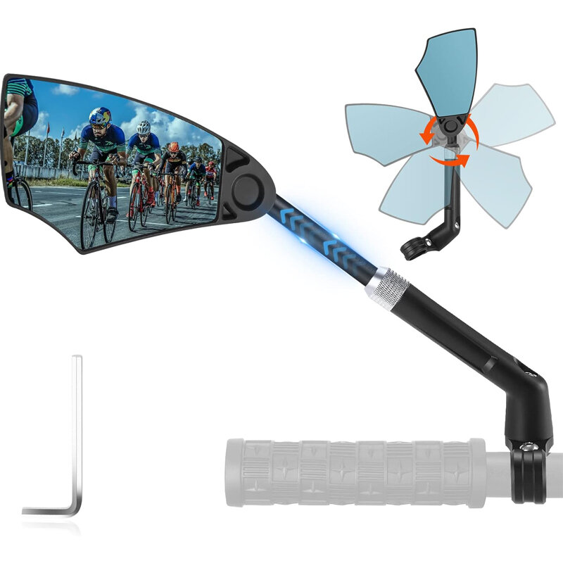 Setang sepeda cermin spion anti-silau listrik, cermin skuter aksesoris sepeda tampilan jarak lebar penglihatan pandangan belakang
