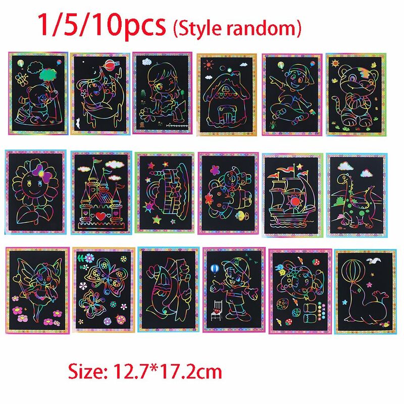 1/5/10pcs Two-in-one Magic Color Scratch Art Paper Coloring Cards Scraping Drawing Toys for Children kids