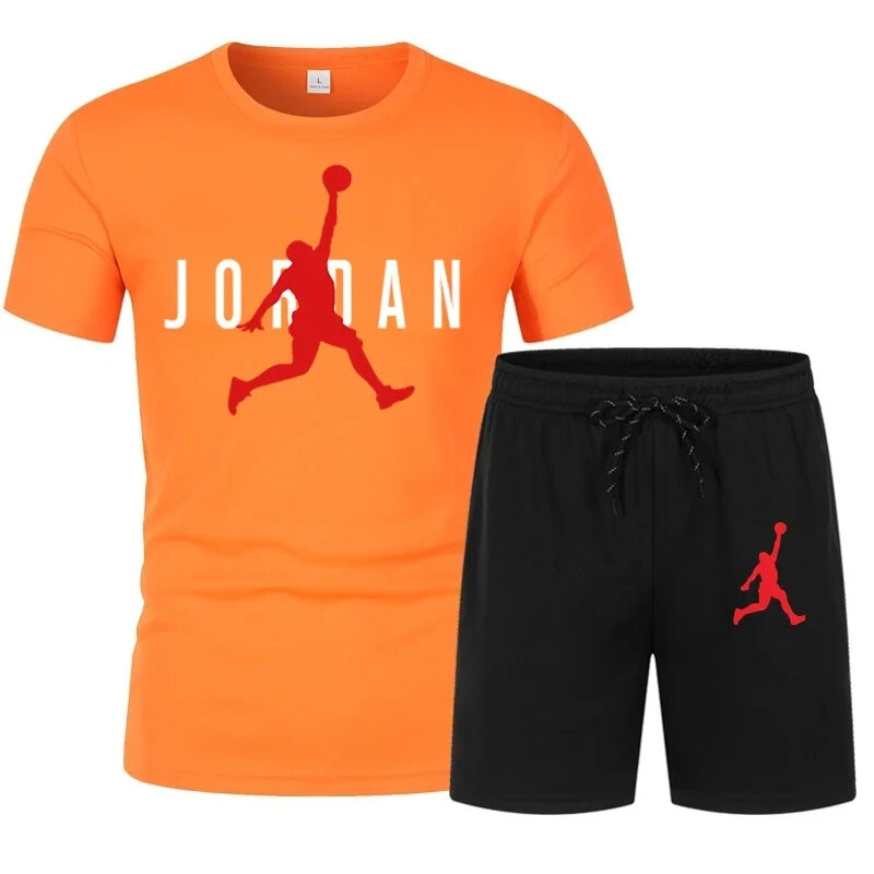 Camiseta de manga curta masculina e terno de shorts, terno esportivo popular, corredores casuais, estampado de moda, verão