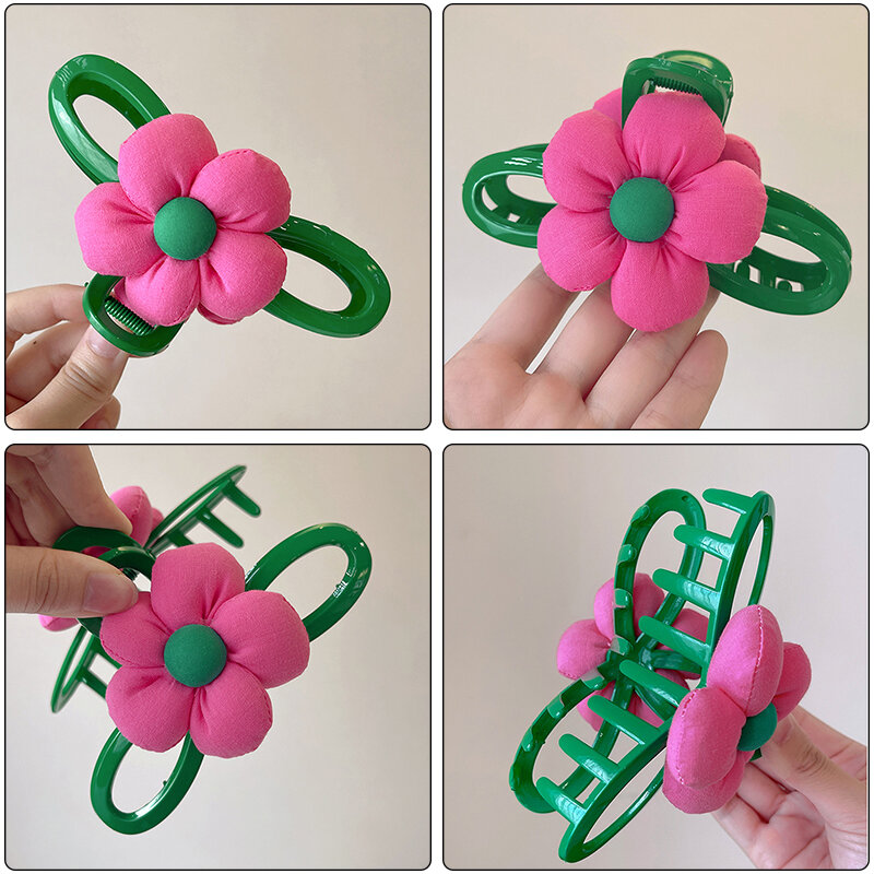 New Rose Red Flower Hair Claw Acrylic Large Green Clip Hairpin Hairwear for Women Korean Shark Clamp Barrettes Hair Accessories