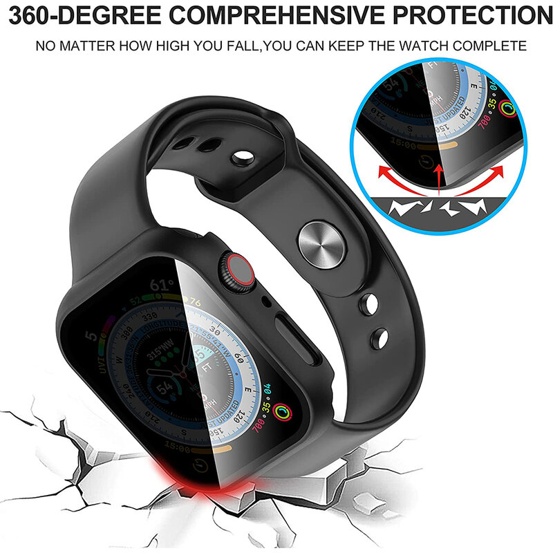 Protector de pantalla de cristal templado para Apple Watch, Protector de pantalla antimirones para iWatch 8, 7, 6, 5, 4, SE, 9, 45mm, 41mm, 44mm, 40mm