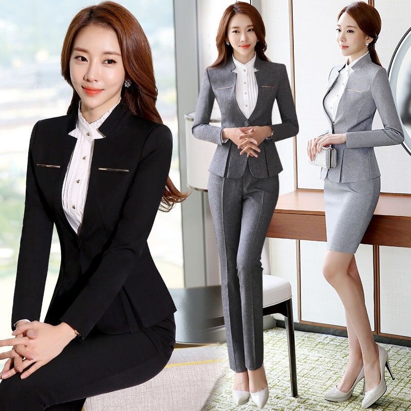 Traje de negocios para mujer, ropa Formal de negocios, moda de temperamento de gama alta, color gris, ropa de trabajo para escenario frontal de Hotel Cl, 937