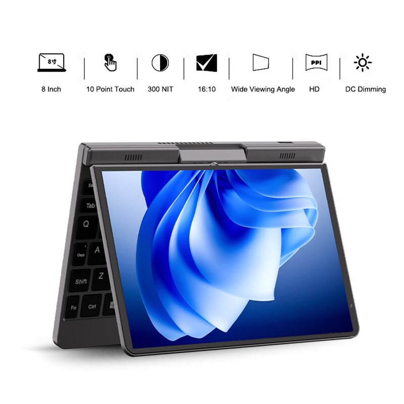 CRELANDER P8 Laptop Mini, Notebook Tablet layar sentuh 8 inci Intel Lake N100 12GB DDR5 WiFi 6 2 In 1 untuk Laptop saku PC