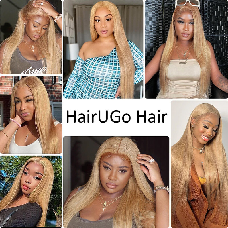 HairUGo-extensiones de cabello humano rubio miel, pelo Remy precoloreado, brasileño, #27