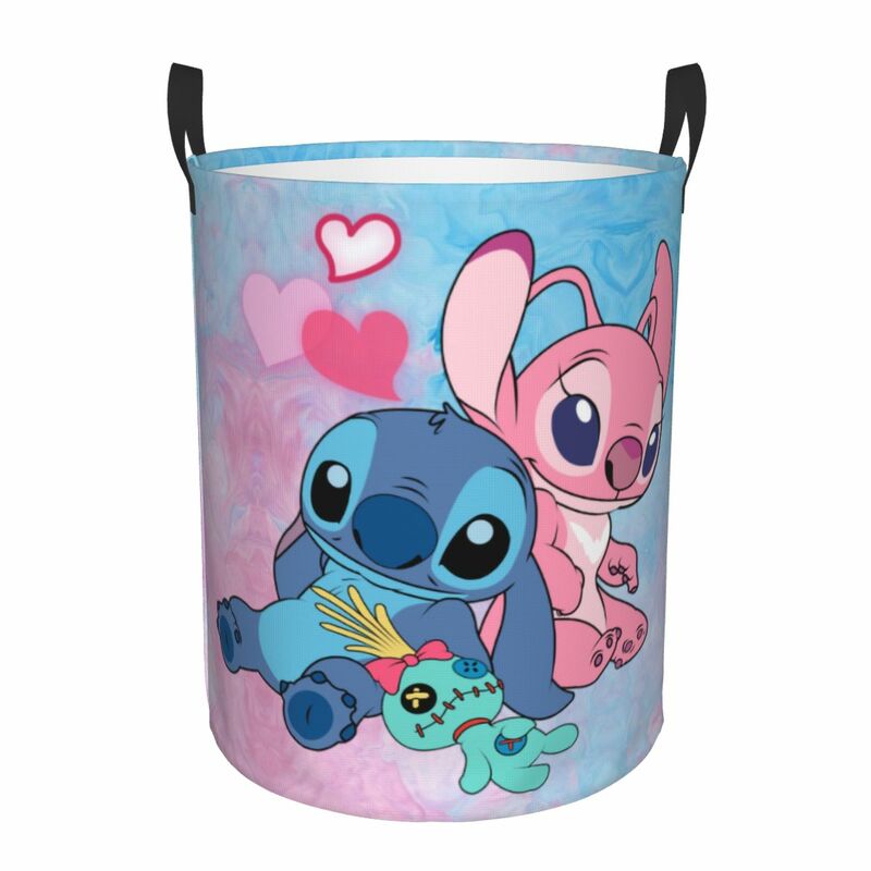 Custom Stitch Angel Laundry Hamper pakaian besar keranjang penyimpanan Disney mainan Anime Bin Organizer untuk anak-anak
