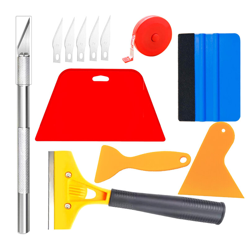 TOFAR Kit de herramientas de envoltura de vinilo para coche, película de ventana, espátula de vinilo, raspador, pegatinas, cuchillo de corte, accesorios de estilo de vehículo