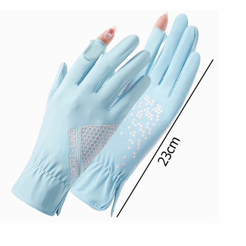 Guantes de seda de hielo para mujer, manoplas Anti-UV para pantalla táctil, transpirables, antideslizantes, para conducción, Verano