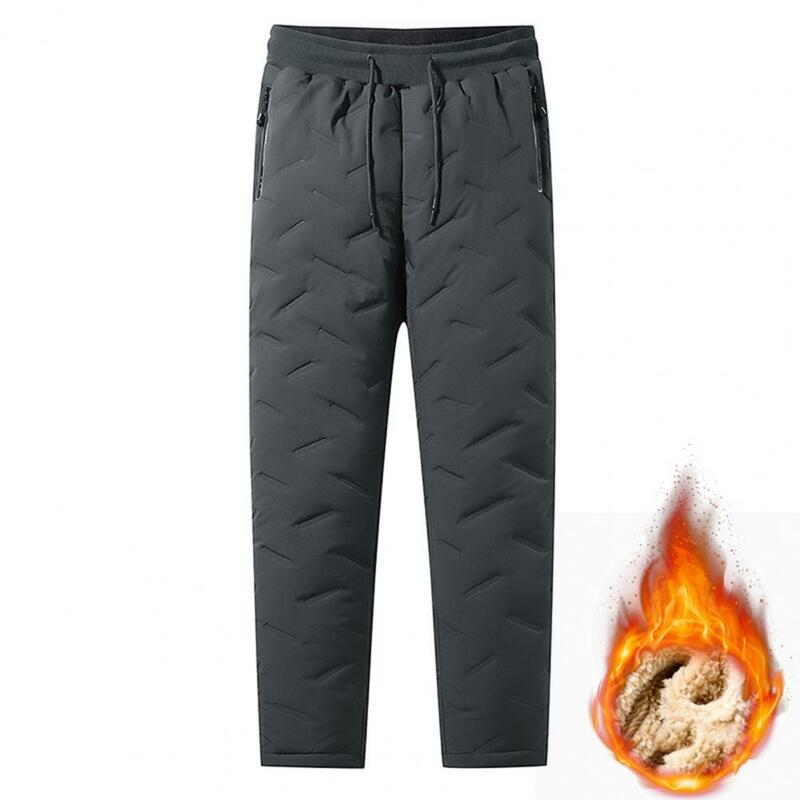 Calça de inverno masculina com bolso com zíper, versátil, mais veludo, espessada, quente, lazer, frio