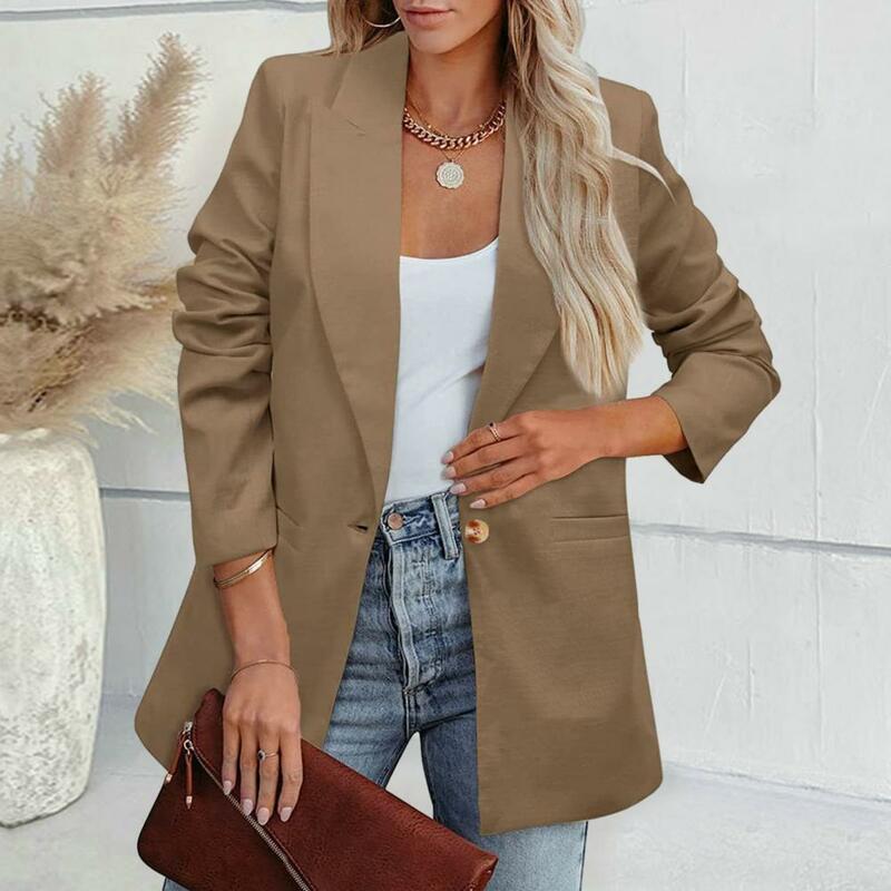Повседневная Женская куртка, Женская куртка, стильная Женская приталенная деловая формальная офисная одежда с отложным воротником и длинным рукавом для поездок в офисе