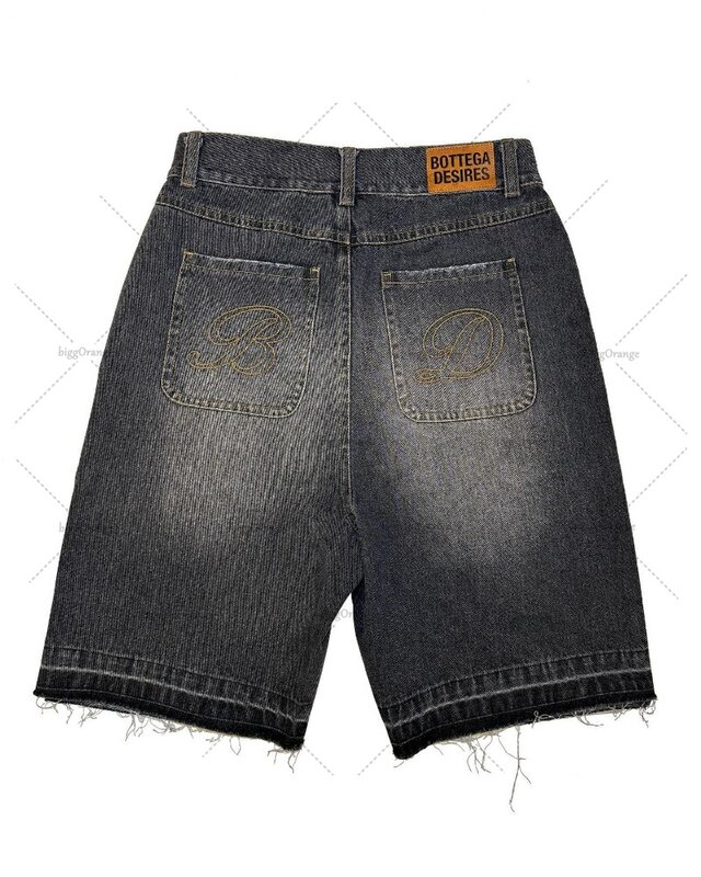 Y2k European and American Letter Embroidered Denim Shorts Men Harajuku Trendy Clothing Casual Versatile Oversized Jeans Women