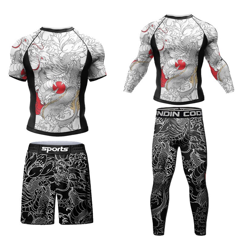 Camiseta y pantalones de ejercicio ajustados, chándal de boxeo de compresión con estampado 3D, Chie Lundin, durabilidad, MMA BJJ Rash Guard, gran oferta