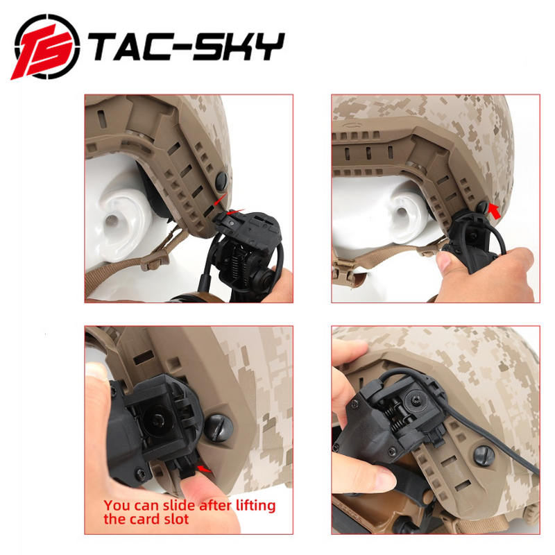 TS TAC-SKY-Headset Tático com Cancelamento de Ruído para Caça, Capacete de Tiro, Adaptador ARC Rail-BK, Comtac II, Captador Tático