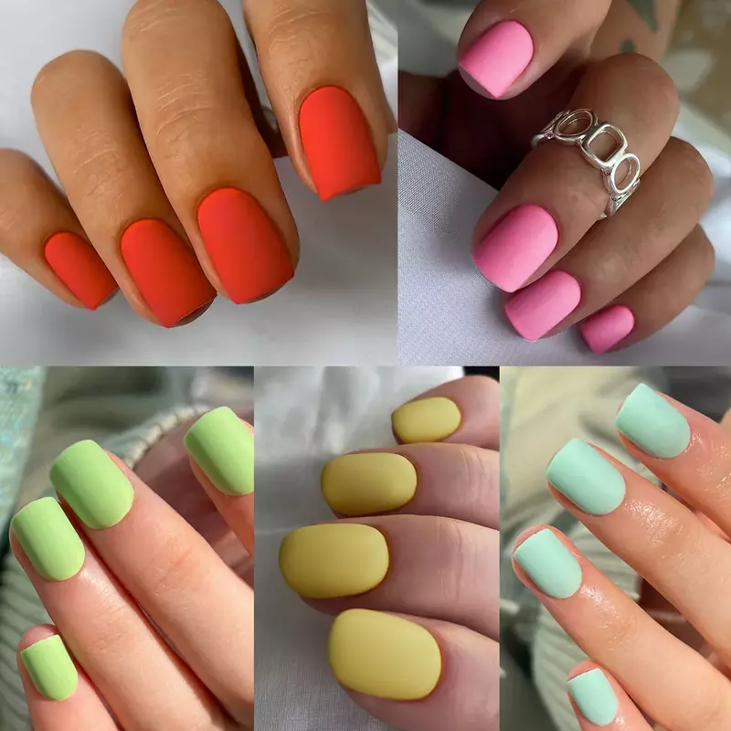 Colorful Summer Japanese Korean Style Frosted Solid Color Short Fake Art Nail Wearable False Nails Press on Nails Manicure Tools