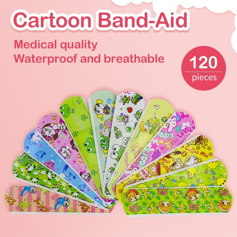 Desenhos animados Animal Padrão Band Aid for Kids, Bandagens adesivas, Kit de primeira emergência, ferida Patches de gesso, hemostasia, 120pcs por lote