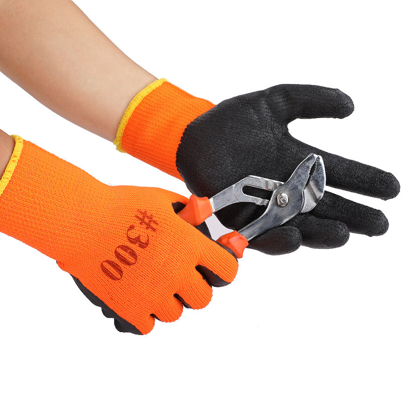 Зимние водонепроницаемые защитные термоперчатки, латексные резиновые перчатки с защитой от скольжения для рабочих и строителей, 1 пара