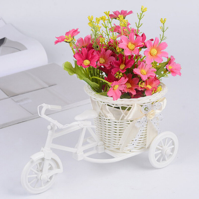 Sepeda roda tiga kecil keranjang bunga vas penyimpanan meja rumah dekorasi meja pernikahan plastik sepeda roda tiga desain Pot bunga