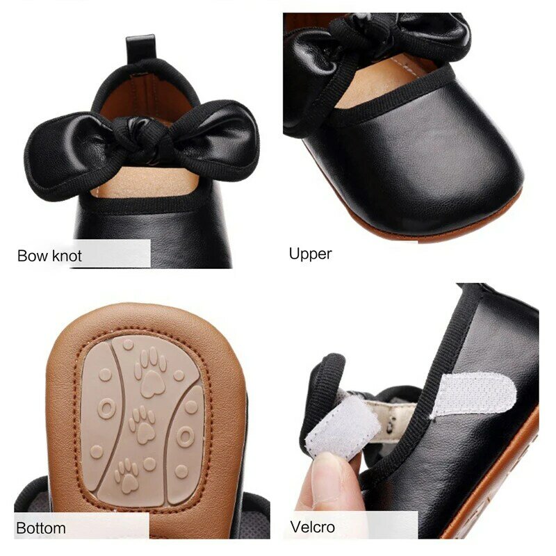 Lioraitiin-zapatos de vestir de princesa para niña, calzado de piel sintética con lazo, zapatos planos de cuna Mary Jane, suela de goma antideslizante, 0-18M, 2023-08-30
