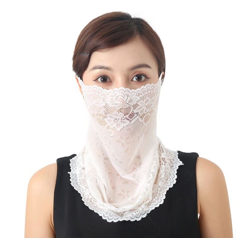 Escudo de verano a prueba de viento para mujer, bufanda deportiva para la oreja colgante para senderismo, bufandas faciales al aire libre, bufanda de cuello, máscara de encaje, cubierta facial