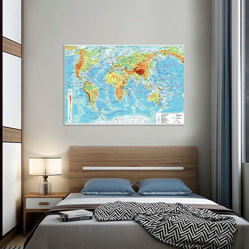 Duża mapa geograficzna świata w języku rosyjskim 150*100cm spersonalizowana naklejka ścienna plakat tapeta z włókniny edukacja materiały biurowe