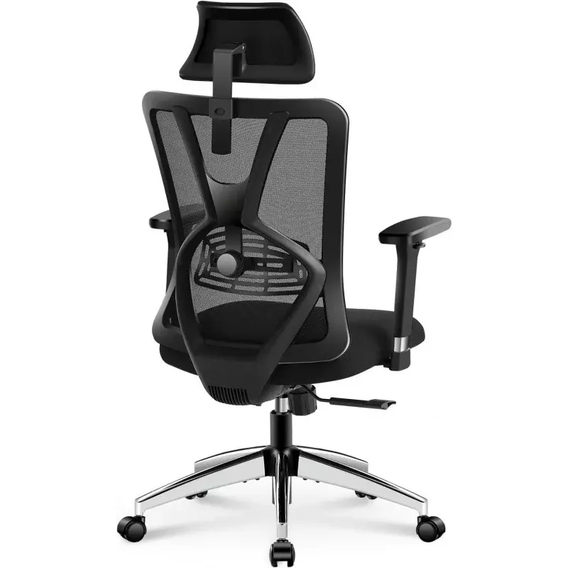 Ticova-Cadeira Ergonómica de Escritório com Apoio Lombar Ajustável, Cadeira de Secretária Costas Altas, Braço de Metal 3D, 130 ° Reclinável